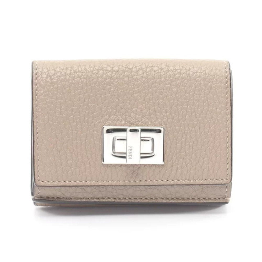 Fendi Peekaboo Tri fold Wallet Leather Beige Cream